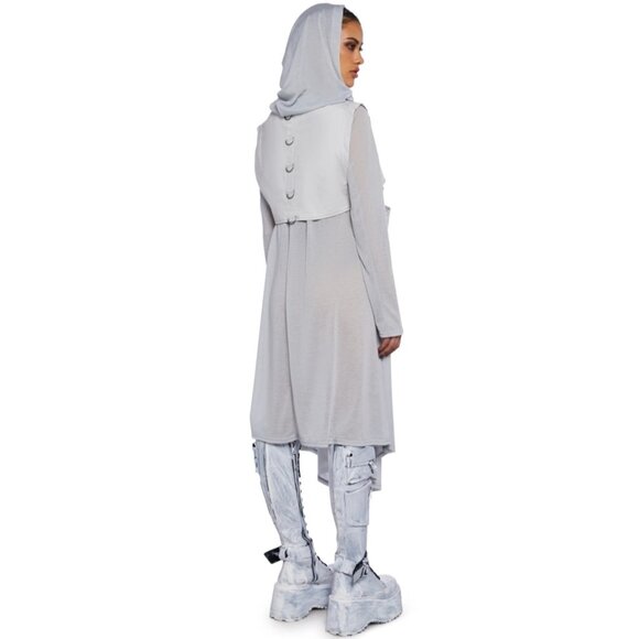 NWT Club Exx Gray Hooded Long Semi-Sheer Cardigan & Cargo Vest Set - Picture 4 of 10